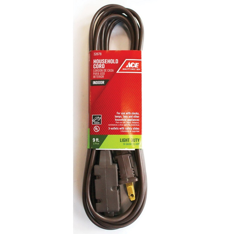 ACE 32678 Extension Cord, 125 V, SPT-2 Conductor, 16/2 AWG Conductor, 9 ft L