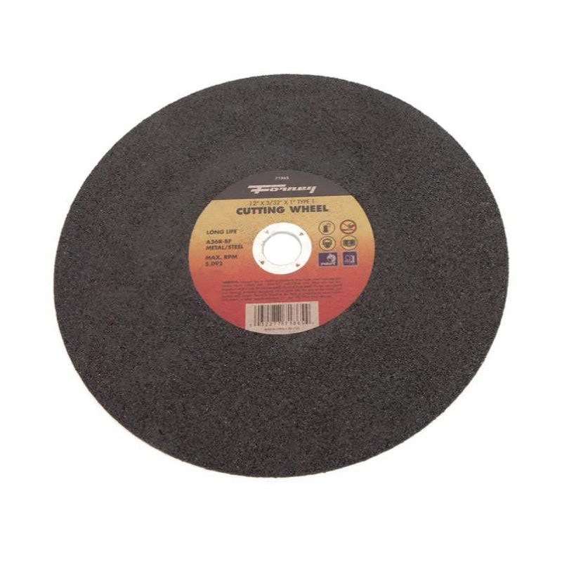 Forney 71865 Abrasive Cut-Off Wheel, Type 1, Flat Wheel, 12 in Dia, 3/32 in Thick, 1 in Arbor, 36 Grit, Medium Grit