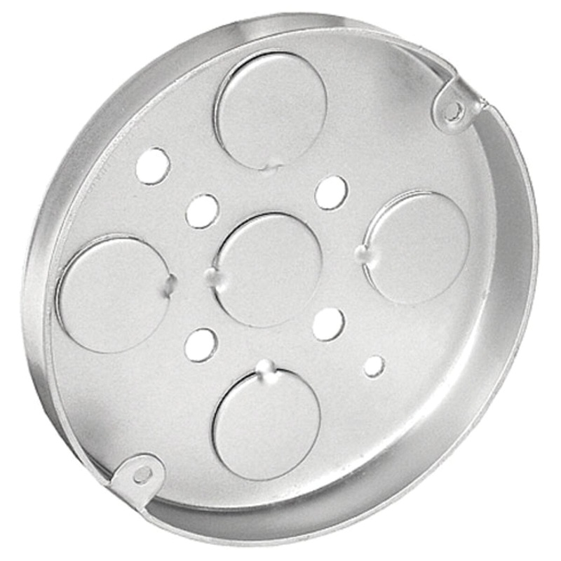 Southwire 56111-UPC Pan Box with Conduit Knockouts, 2-3/4 in On-Center Fixture Ears, 4 in Dia, 1/2 in D, Round