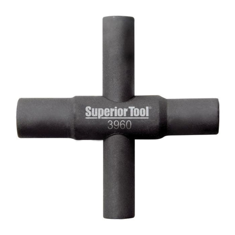 Superior Tool 3960 4-Way Sillcock Key, 1/4 in, 9/32 in, 5/16 in, 11/32 in, 5/8 in OAL, Steel Body