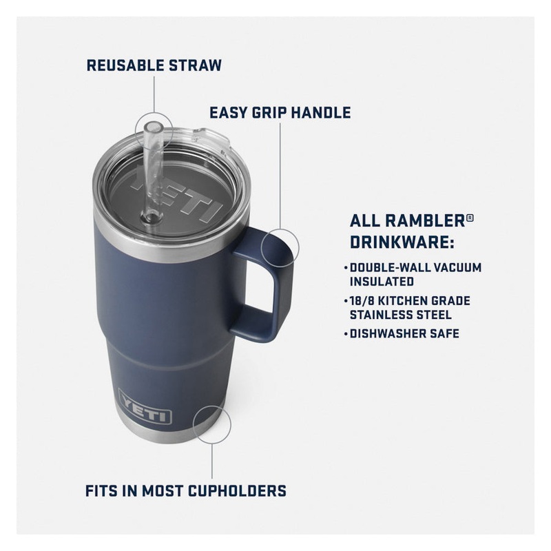 YETI Rambler Series 21071503445 Mug, 25 oz Capacity, Straw Lid, Stainless Steel, Key Lime, Insulated