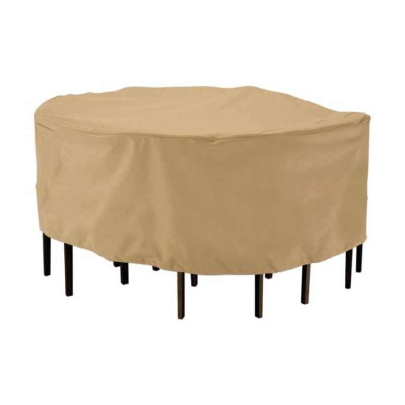 CLASSIC ACCESSORIES 58222 Patio Table and Chair Set Cover, 94 in W, 23 in H, 94 in D, Round, Sand