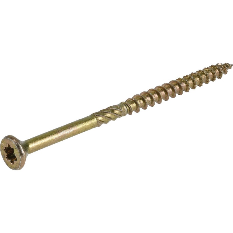 PowerPro 48584 Premium Interior Wood Screw, Coarse, Serrated Thread, Star Drive, T25 Drive, Flat Head, 3 in OAL, Gold