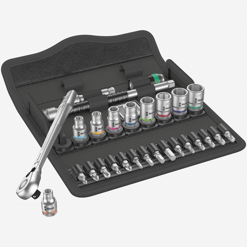 Wera 004021 Zyklop Metal Ratchet 1/4" Drive with Switch Lever SAE Set