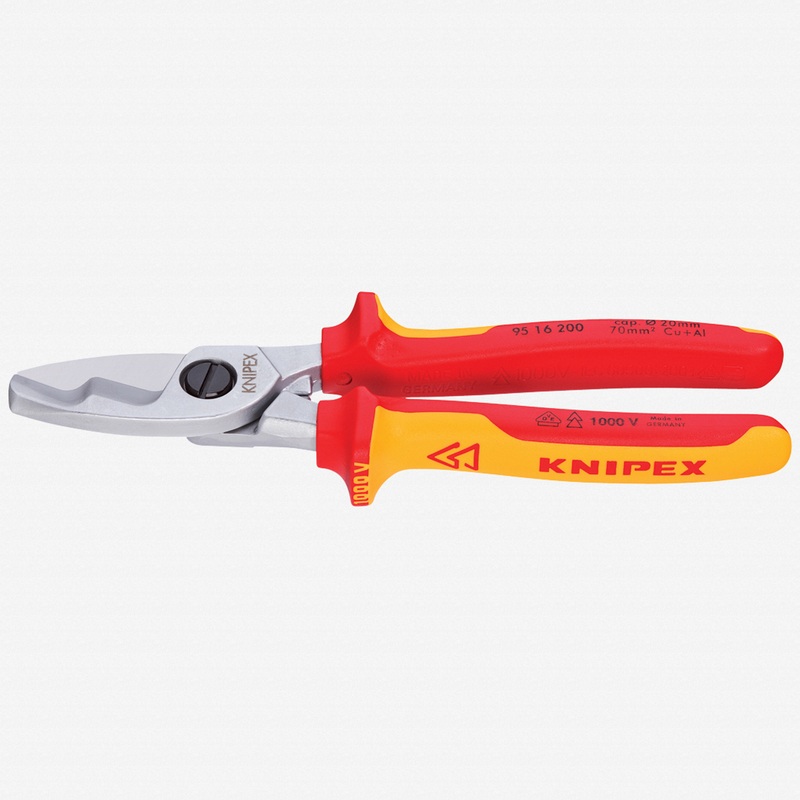 Knipex 8" Cable Shears with twin cutting edge - Insulated, Chrome