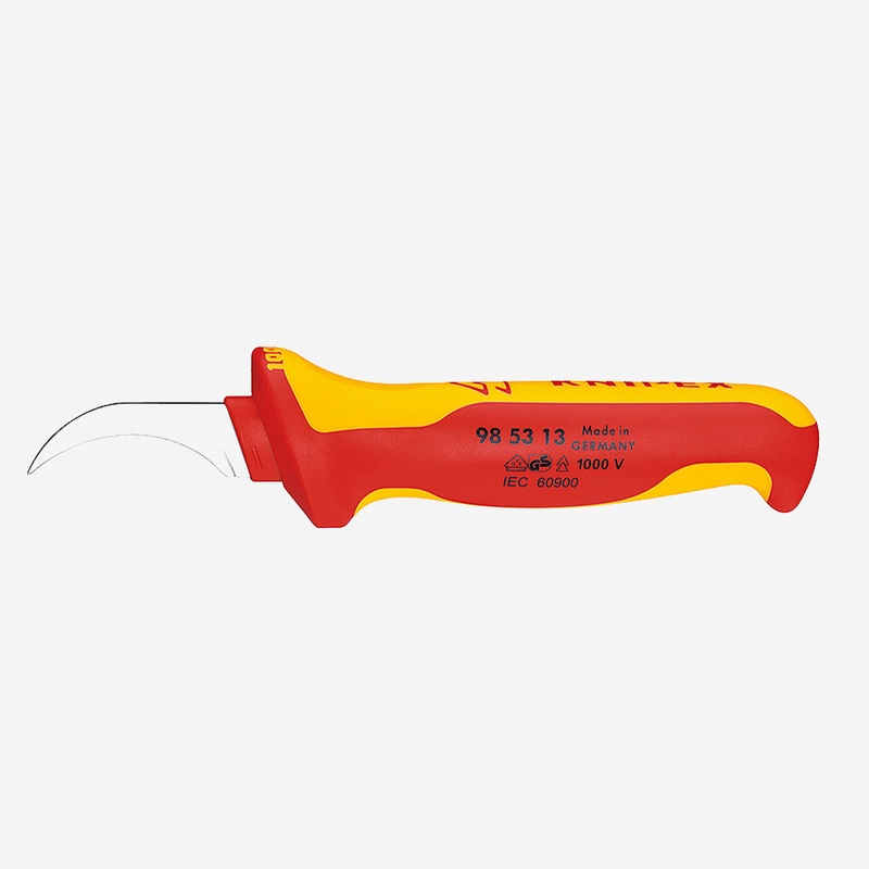 Knipex Insulated Dismantling Knife - Narrow, Fixed Hook Blade