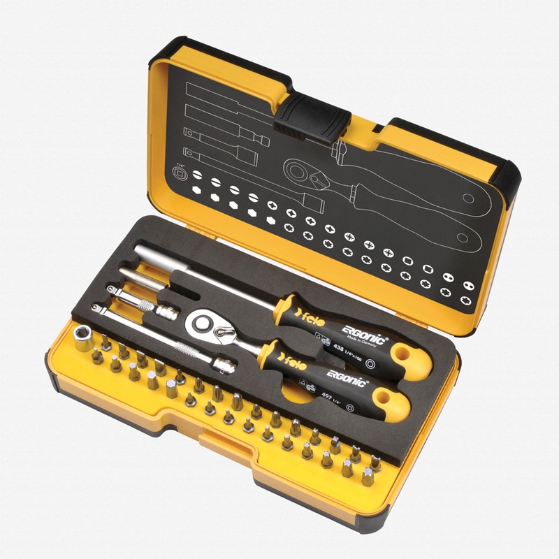 Felo Felo R-GO 36 piece Box SL,Hex,PH,PZ,TX,SQ Bits Ratchet, Bitholder
