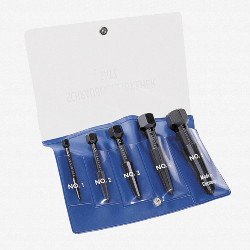 Rennsteig Double Edged Screw Extractor 5 Piece Set + Pouch (Size 1-5)