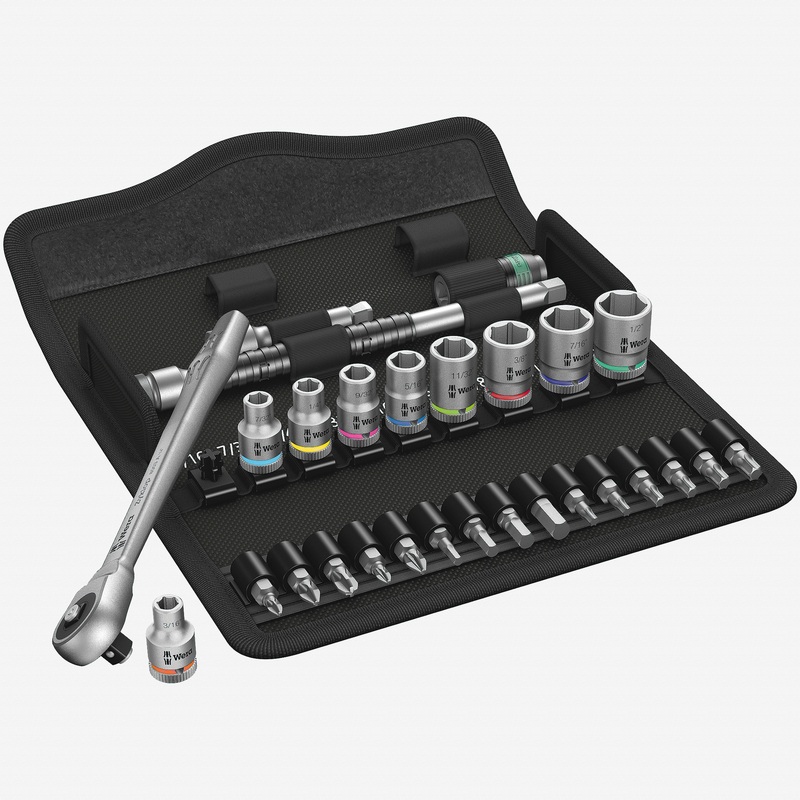 Wera 004020 Zyklop Metal Ratchet 1/4" Drive with Push-Through Square SAE Set