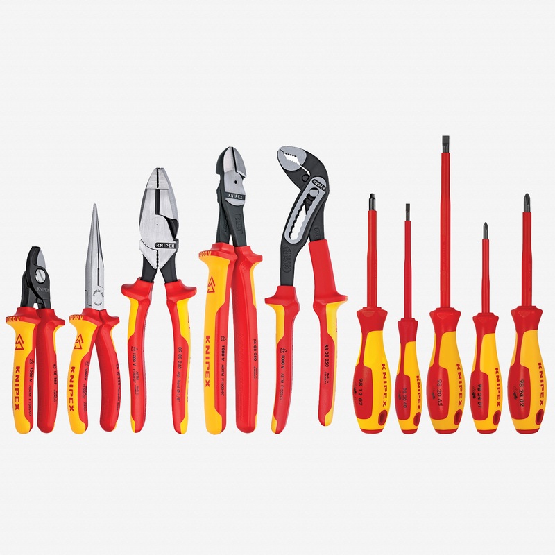 Knipex 10 Piece Pliers / Screwdriver Tool Set - 1,000V Insulated, Hard Case, w/Lineman Pliers