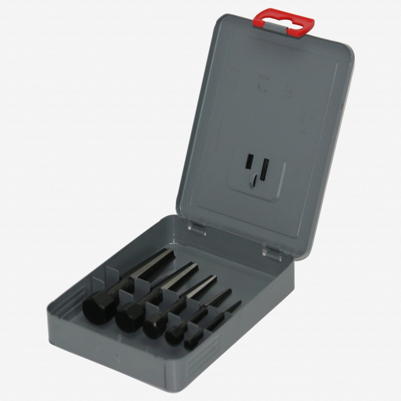 Rennsteig Double Edged Screw Extractor 5 Piece Set + Metal Case (Size 1-5)