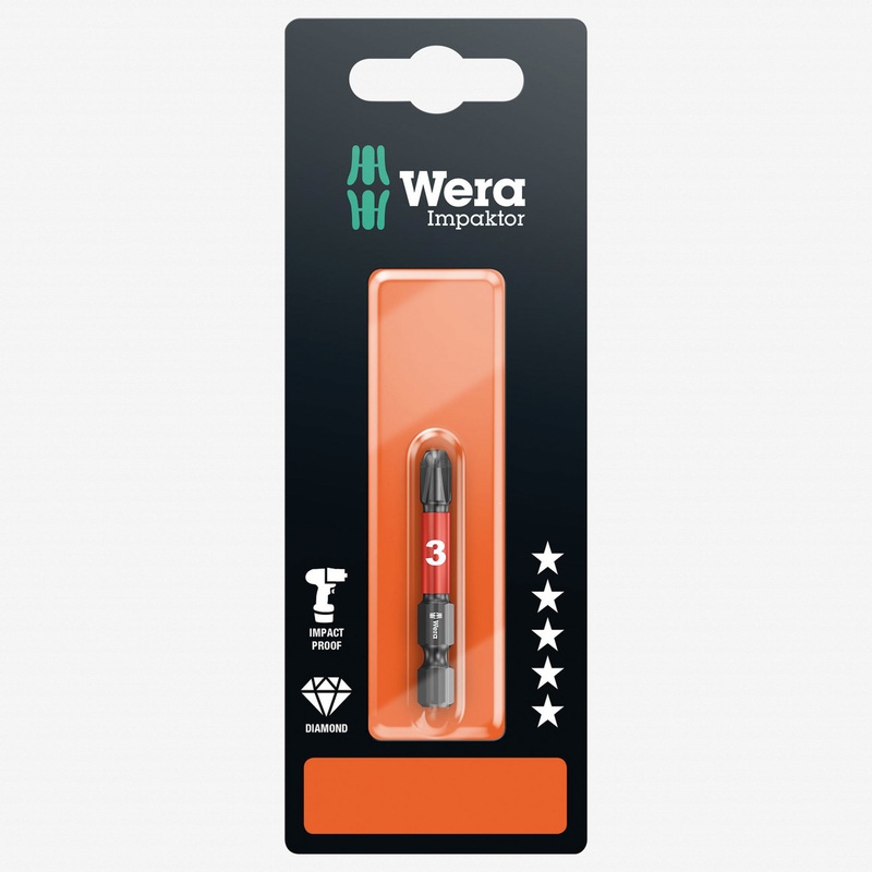 Wera 073957 #3 x 50mm Phillips Impaktor Diamond Coated Power Bit - Carded