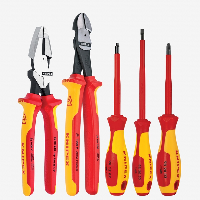 Knipex 5 Pc Pliers / Screwdriver Tool Set w/Lineman - 1,000 V Insulated