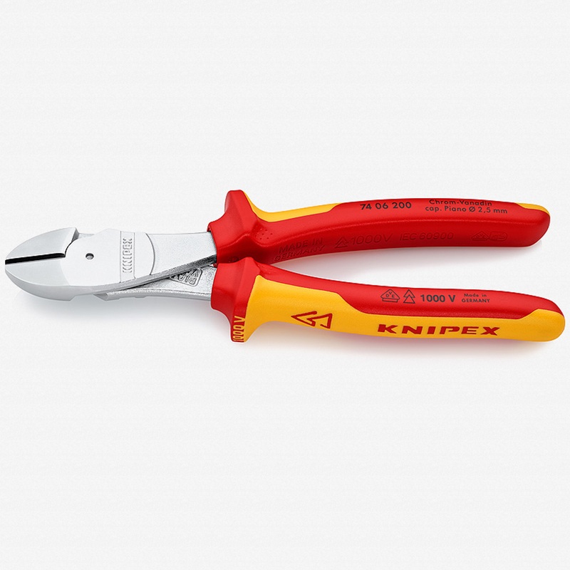 Knipex 8" High Leverage Diagonal Cutters - Insulated Chrome