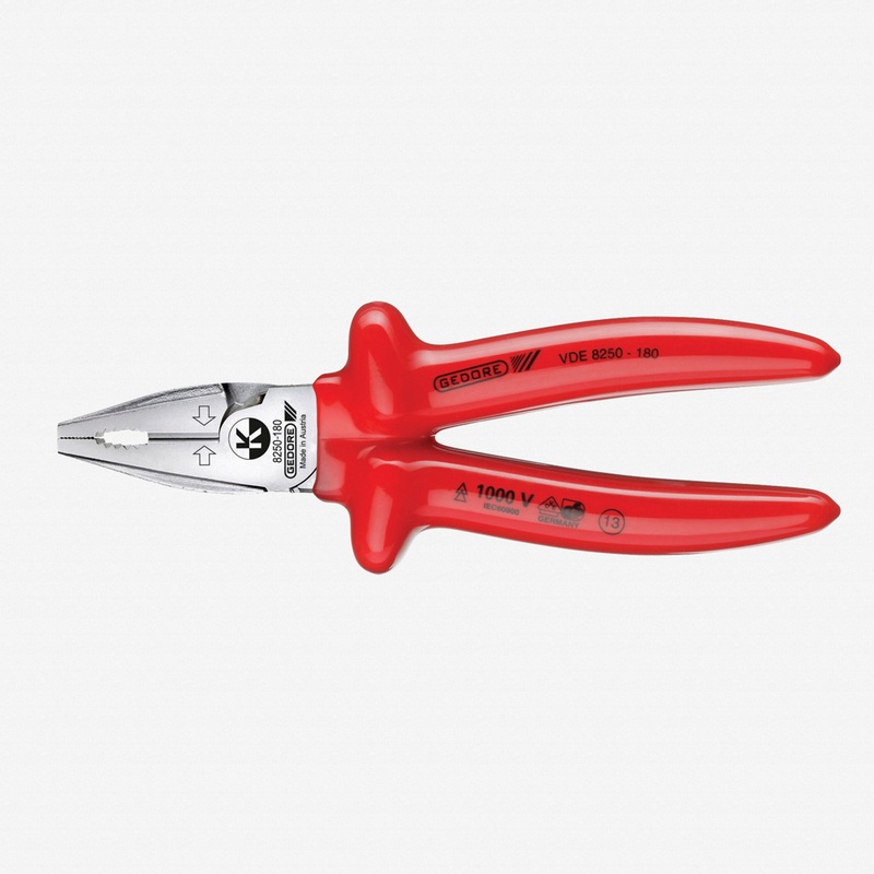 Gedore VDE 8250-180 VDE Heavy duty combination pliers with VDE dipped insulation 180 mm