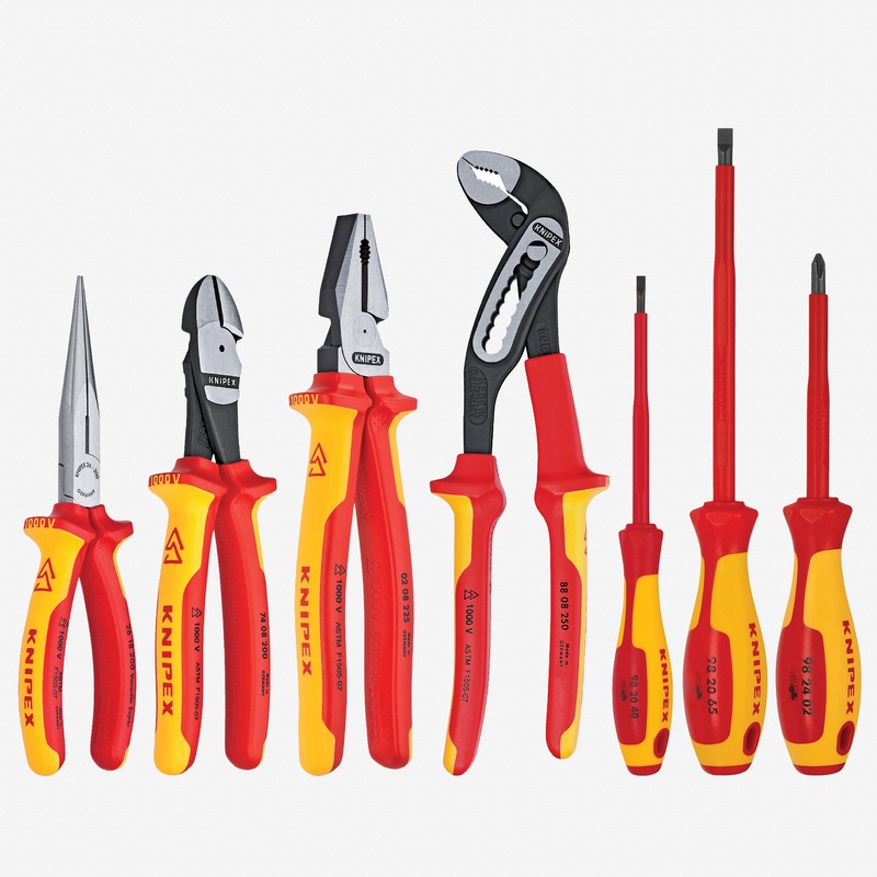 Knipex 7 Piece Pliers / Screwdriver Tool Set w/Cutters - Insulated 1,000V, Nylon Pouch, Slotted