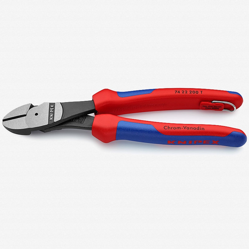 Knipex 10" High Leverage Diagonal Cutters 12 Degree Angled - MultiGrip Tethered Attachment