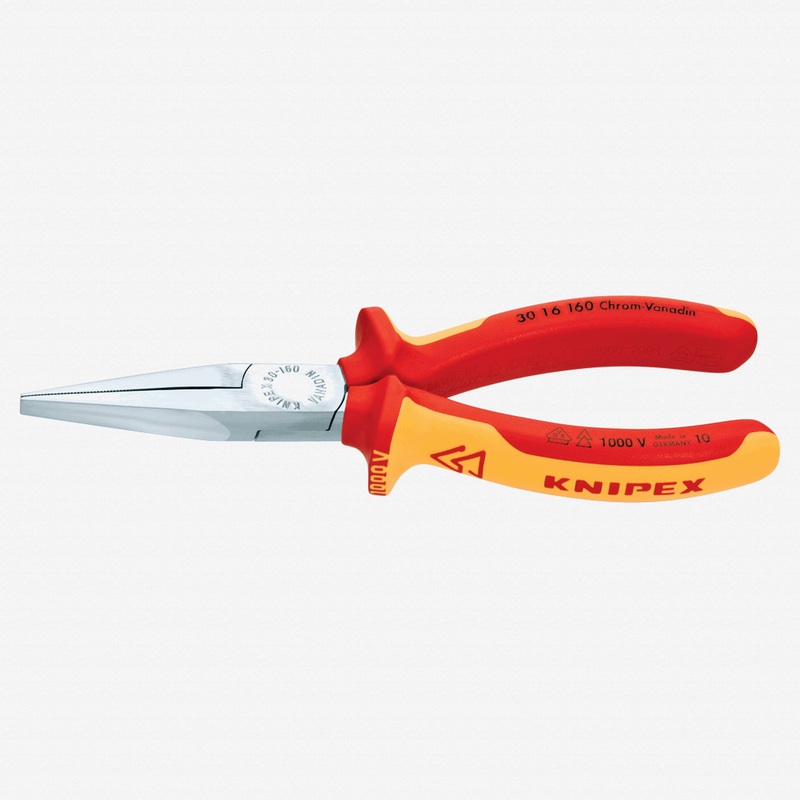Knipex 6.3" Long Nose Pliers (flat jaws) - Insulated