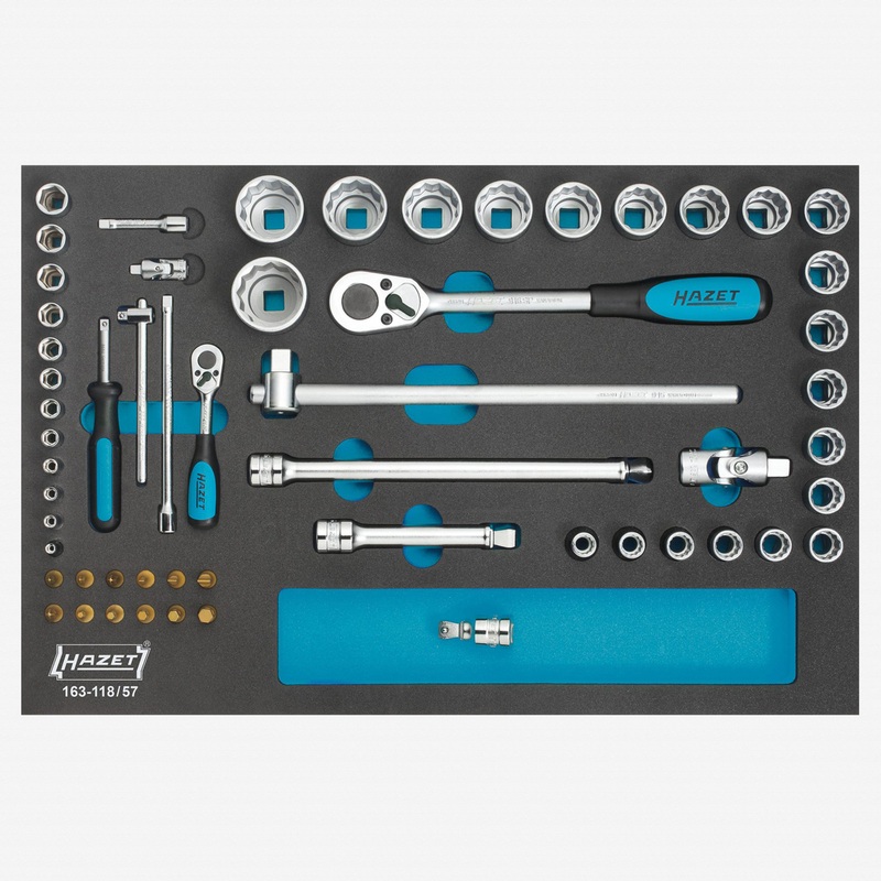 Hazet 163-118/57 1/2" and 1/4" Metric Socket Set in Foam Tray,  57 Pieces
