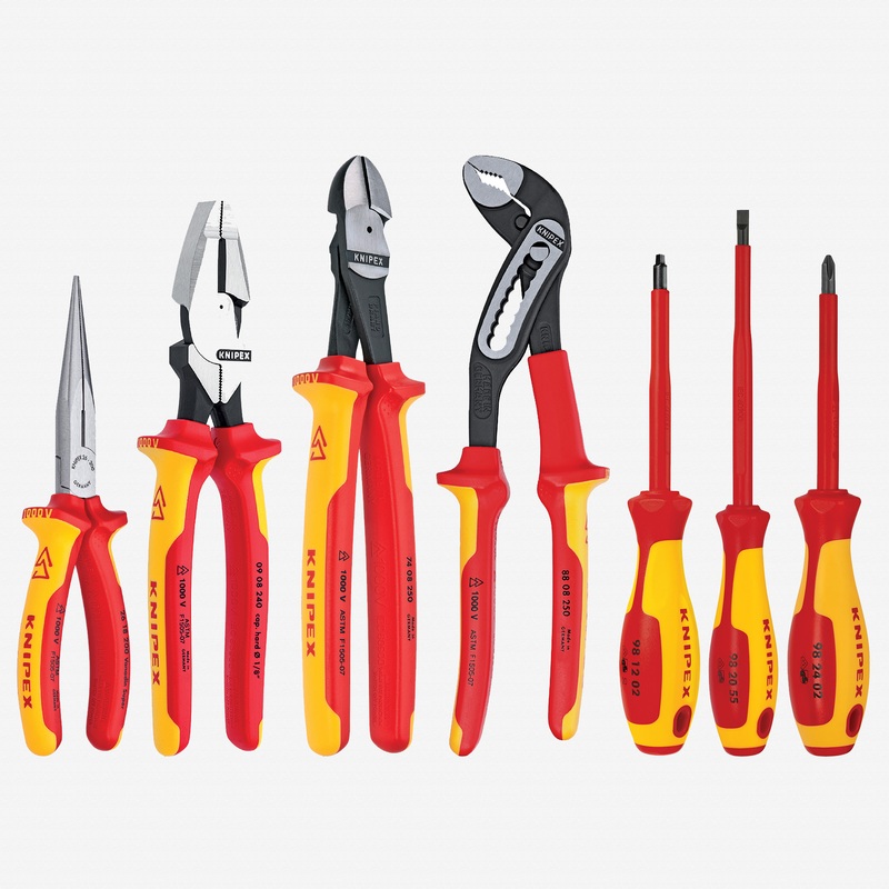 Knipex 7 Piece Pliers / Screwdriver Tool Set w/Lineman - Insulated 1,000V, Nylon Pouch