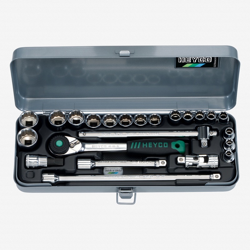 Heyco SAE 12 Point 3/8" Drive Socket Set with Ratchet, 23 Pieces