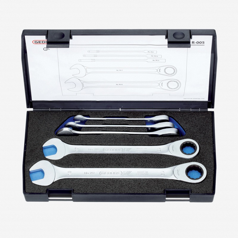 Gedore 7 R-005 Combination ratchet spanner set 5 pcs 8-19 mm
