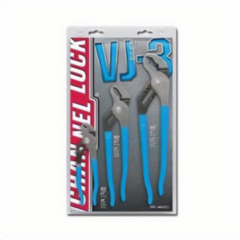 Channellock VJ-3 Plier Set, Tongue and Groove, 3 pc, No Non-Sparking, Dipped Handle, High Carbon Steel, Polished, Blue Handle