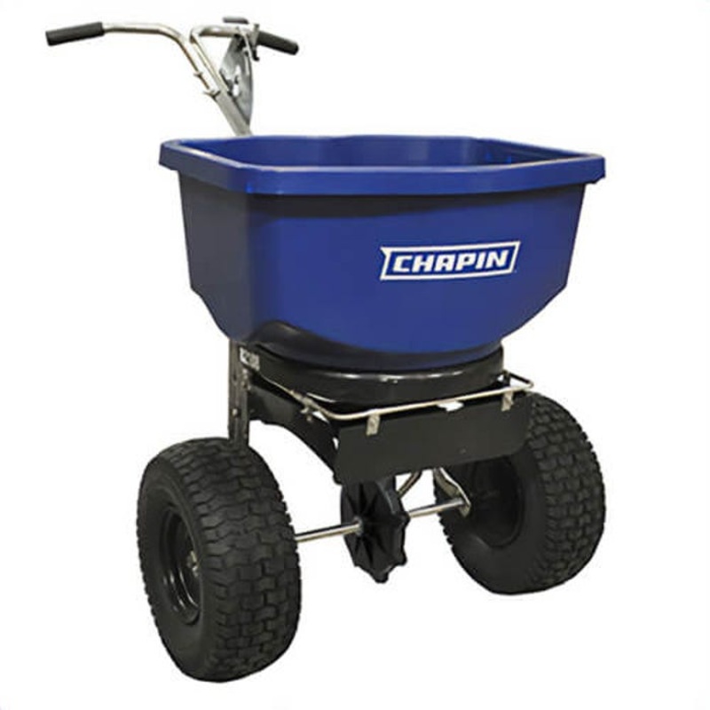 Chapin 82108B Professional Salt and Ice Melt Spreader, 100 lb, Broadcast Drop, 14 in Spread, T-Handle with Rubber Grip Handle