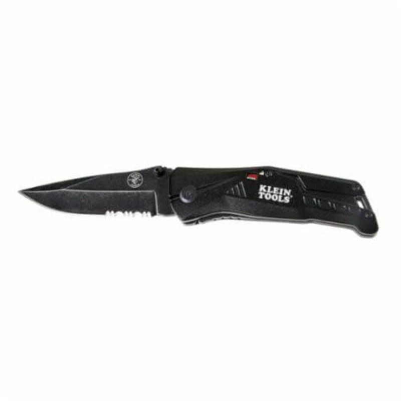 Klein 44223 Sharpenable Pocket Knife, 440A SS Half-Serrated Drop Point Blade, 3-1/2 in L Blade, Serrated Fine Edge