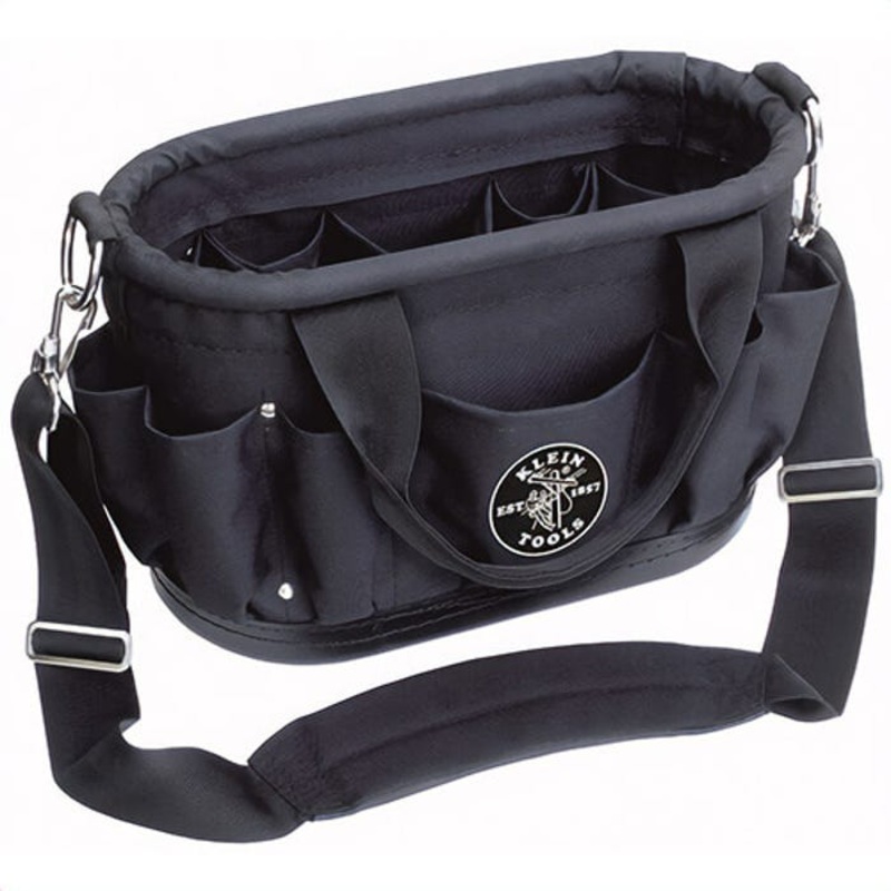 Klein 58888 Tool Tote, 15-1/2 in L x 7-1/2 in W x 10 in H Outside, Polyester, Black, 12 Compartments