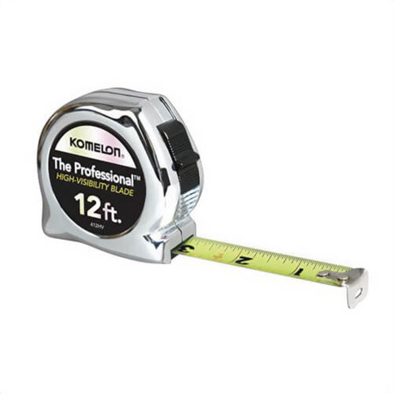 Komelon 412HV The Chrome Professional Measuring Tape, Imperial, 12 ft Blade Length, 5/8 in Blade Width, Steel Blade