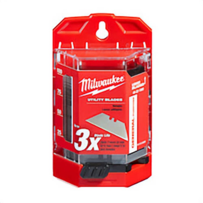 Milwaukee 48-22-1900 100 pc General Purpose Utility Blade with Dispenser, Micro Carbide Metal, Sharp Point/Straight Edge, 2-3/8 in L x 3/4 in W Blade