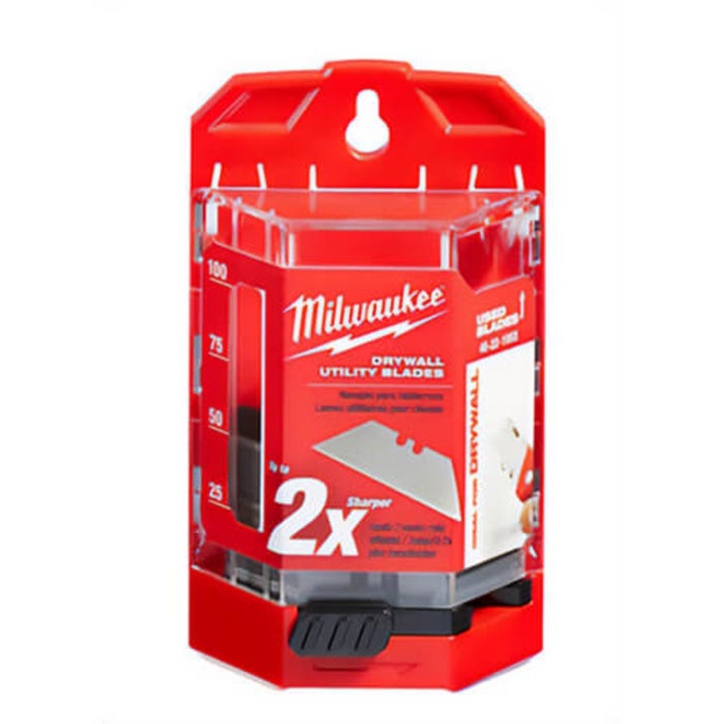 Milwaukee 48-22-1953 50 pc Utility Knife Blade with Dispenser, Micro Carbide Metal, Sharp Point/Straight Edge, 2-3/8 in L x 3/4 in W Blade