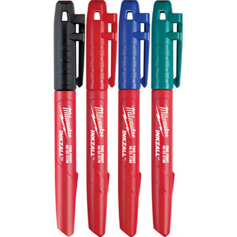 Milwaukee 48-22-3106 Permanent Industrial Marker, Fine Line Tip, Acrylic, Black/Blue/Green/Red