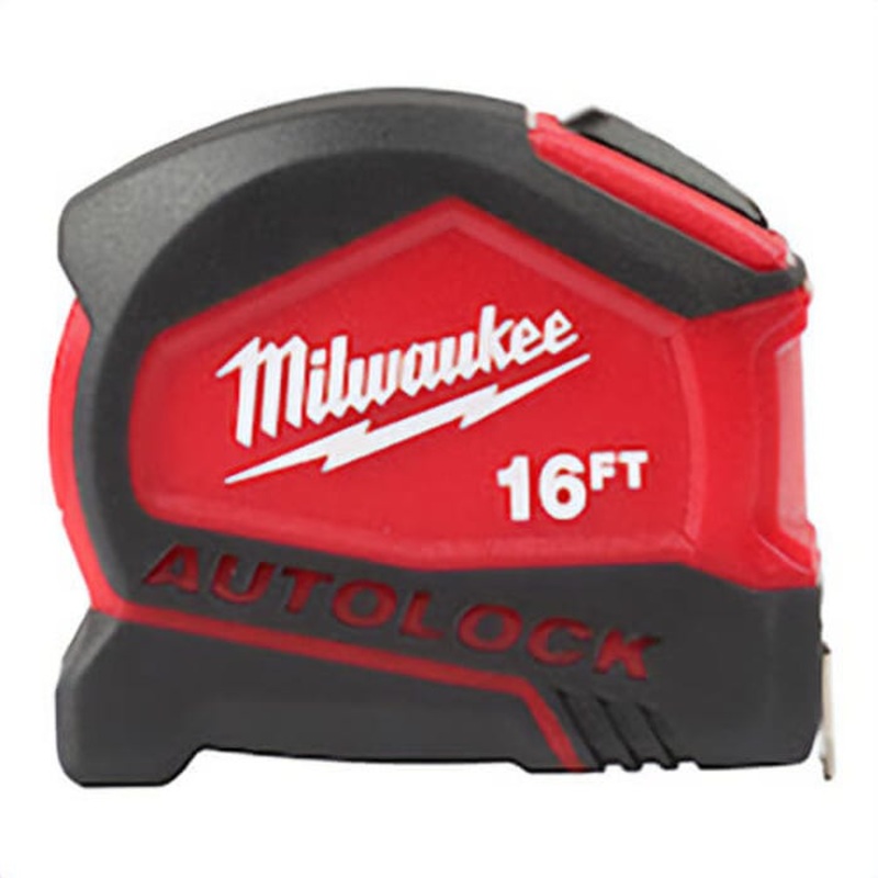 Milwaukee Autolock 48-22-6816 Compact Autolock Measuring Tape with Belt Clip, 16 ft L x 27 mm W Blade, Steel Blade, 1/16 in Graduation