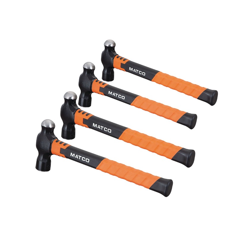 24-48 OZ. BALL PEEN HAMMER SET WITH FIBERGLASS GRIP HANDLES - 4 PIECE, ORANGE