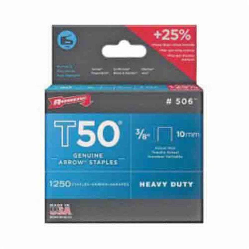 Arrow 50624 T50 Heavy Duty Staples, 3/8 in L Leg, 3/8 in W Crown, Steel