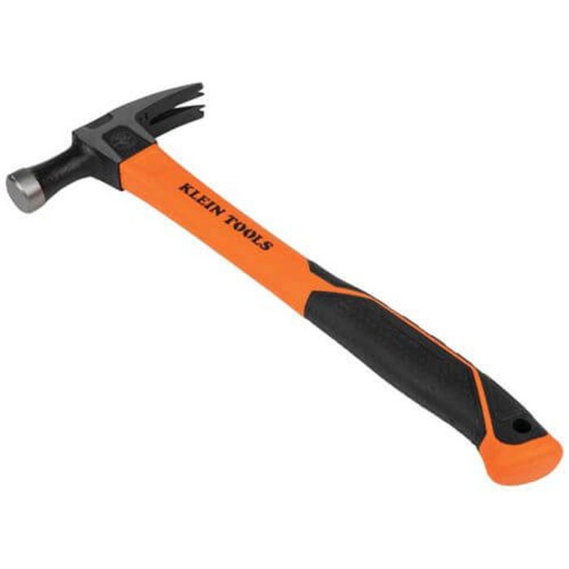 Klein H80718 Straight Claw Hammer, 14.8 in OAL, Striking Face, Smooth Face Surface, 18 oz Head Forged Steel Head, Straight Claw, Fiberglass Handle