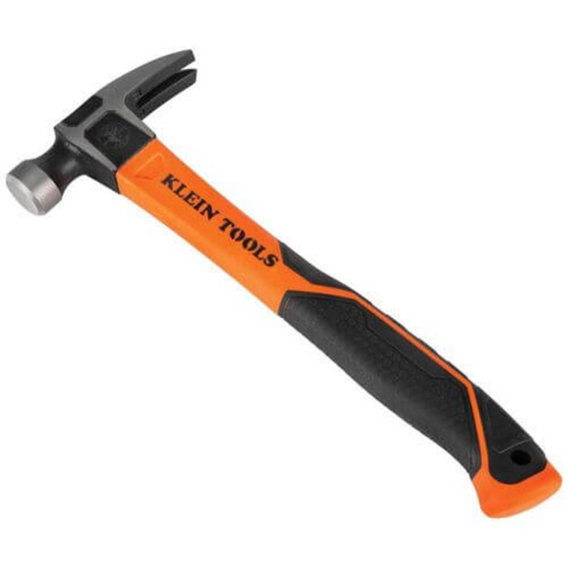 Klein H80816 Straight Claw Hammer, 12.8 in OAL, Striking Face, Smooth Face Surface, 16 oz Head Forged Steel Head, Straight Claw, Fiberglass Handle