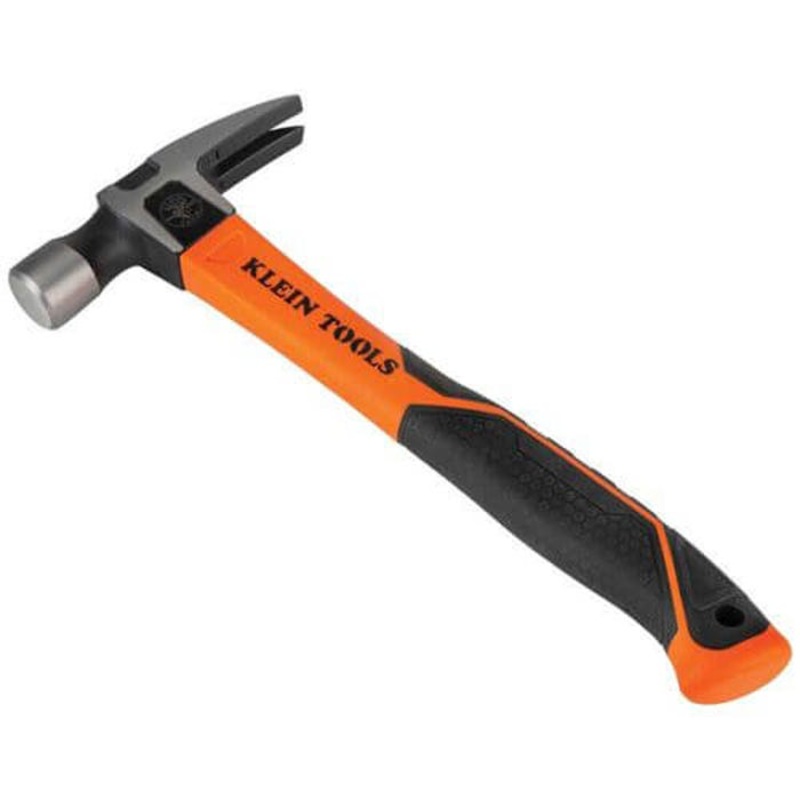 Klein H80820 Straight Claw Hammer, 12.8 in OAL, Striking Face, Smooth Face Surface, 20 oz Head Forged Steel Head, Straight Claw, Fiberglass Handle
