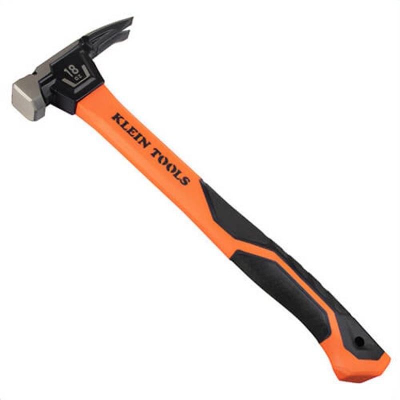 Klein H80918 Smooth Face Fiberglass Hammer, Smooth Face, Fiberglass/Steel, Black/Orange, 18 oz