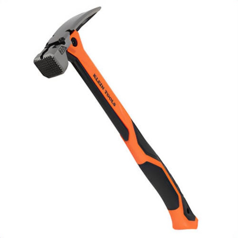 Klein H81022 Milled Face Vibration-Reducing Hammer, Straight Handle, Black Powder-Coated, Forged Steel, Black/Orange, 22 oz
