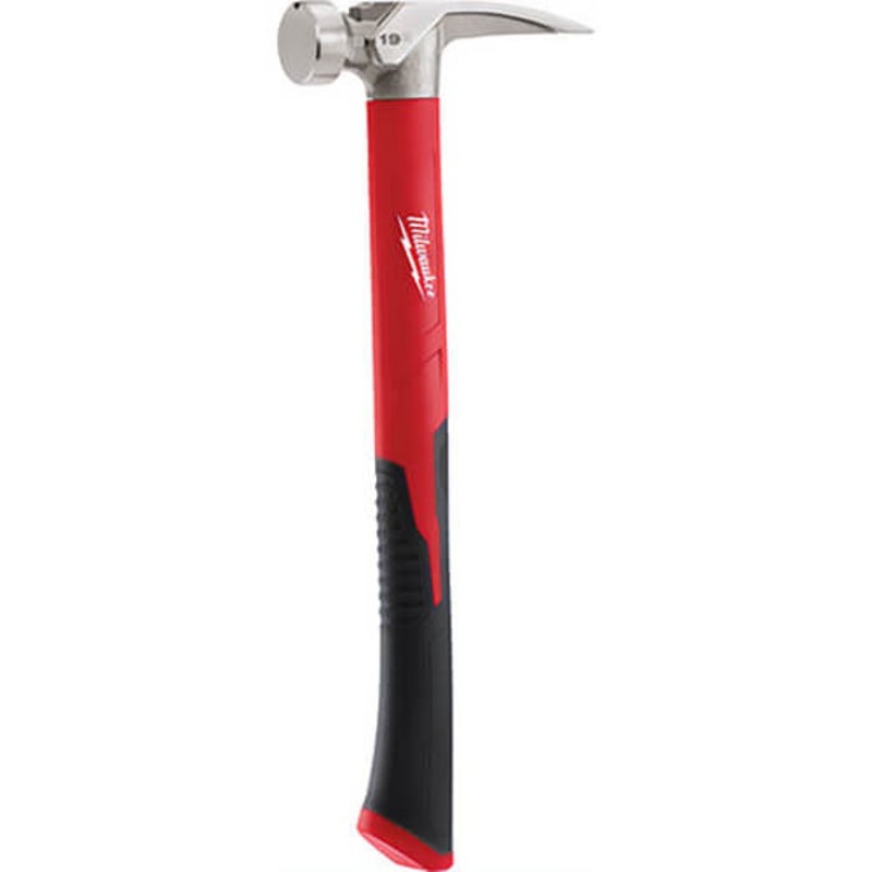 Milwaukee 48-22-9316 Framing Hammer, 15-1/4 in OAL, Smooth Face, 19 oz Steel Head, Asymmetrical Anti-Ring Straight Claw, Fiberglass/Poly Handle