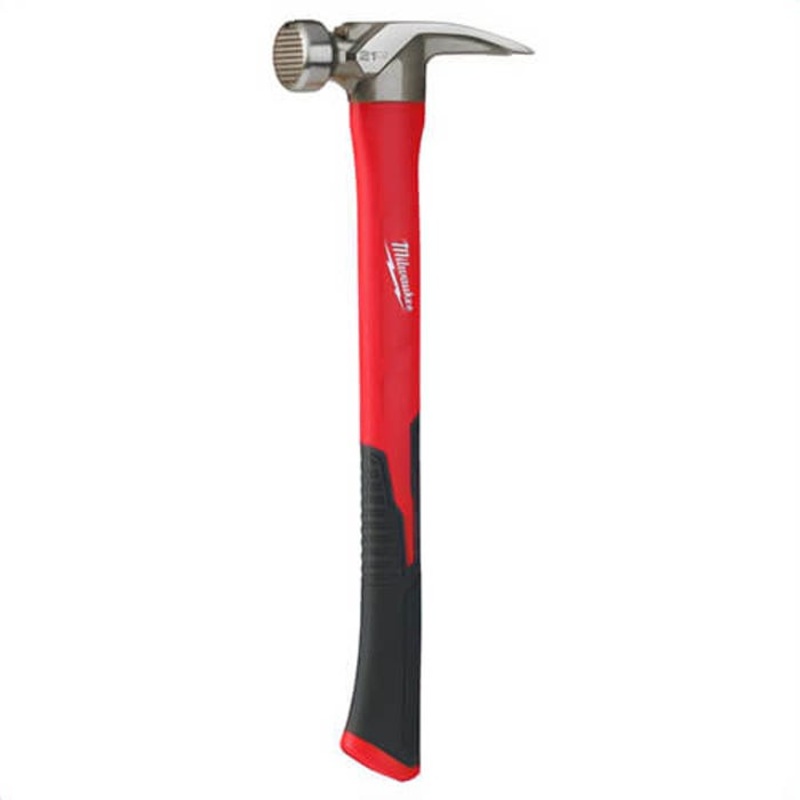 Milwaukee 48-22-9320 Handle Hammer, 15.937 in OAL, Milled Face, 21 oz Head, Straight Claw, Fiberglass Handle