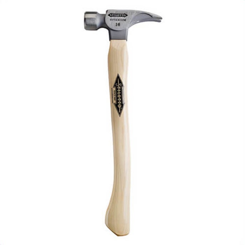 Milwaukee TI16SC Stiletto Framing Hammer, 18 in OAL, Smooth Face, 16 oz Titanium Head, Straight Claw, Hickory Handle