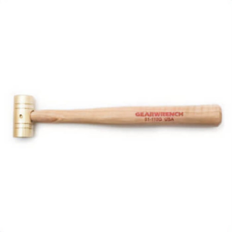 Gearwrench 81-110G Soft Face Hammer, 11 in OAL, Flat/Striking Face, 1 in Face dia, 8 oz Head, Brass Head, Hickory Wood Handle