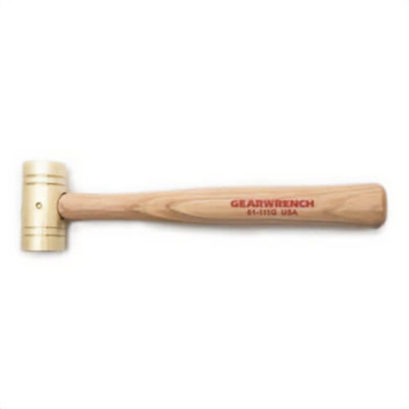 Gearwrench 81-111G Soft Face Hammer, 11 in OAL, Flat/Striking Face, 1-1/4 in Face dia, 1 lb Head, Brass Head, Hickory Wood Handle