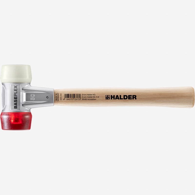 Halder Baseplex Mallet with Nylon/Red Plastic Face Inserts and Zinc Die Cast Housing, 4.53" / 33.16 oz.
