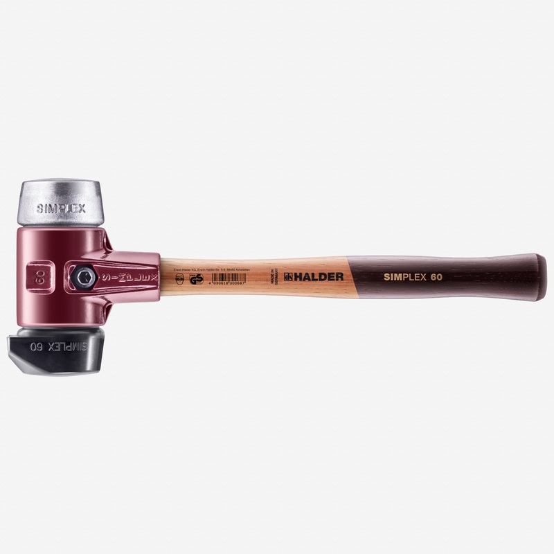 Halder Simplex Mallet with Aluminum and STAND-UP Black Rubber Inserts / Cast Iron Housing and Wood Handle, 2.36" / 64.55 oz.