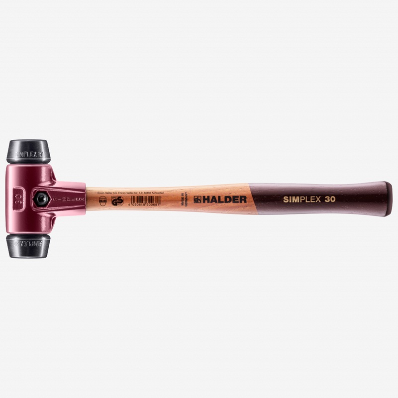 Halder Simplex Mallet with Black Rubber Inserts and Cast Iron Housing, 1.18" / 12.17 oz.